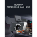 Silver and black future g6 three lens driving recorder with a sleek textured body and screen displaying night vision footage