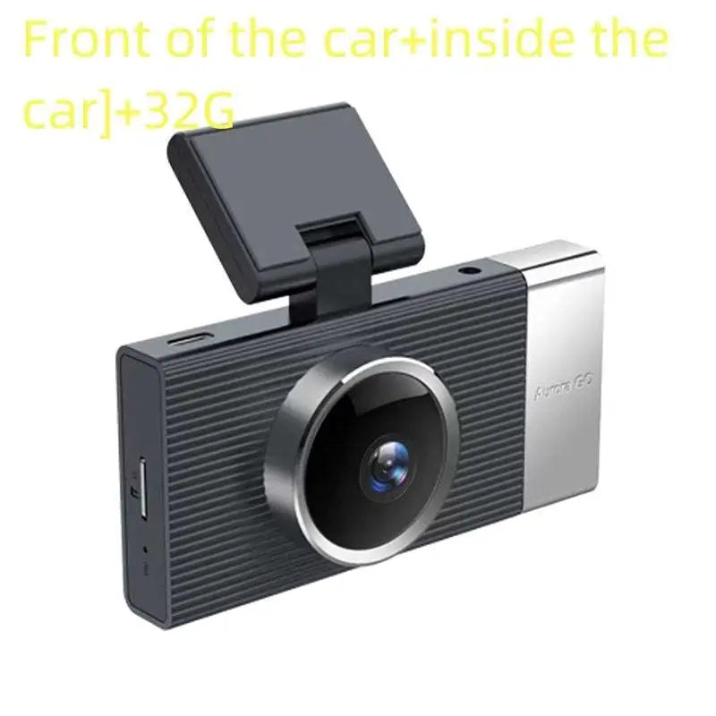 Black and silver future g6 three driving recorder with textured body circular lens and clip mount