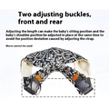 Geometric patterned black and white baby sling carrier with adjustable front and rear buckles for secure carrying