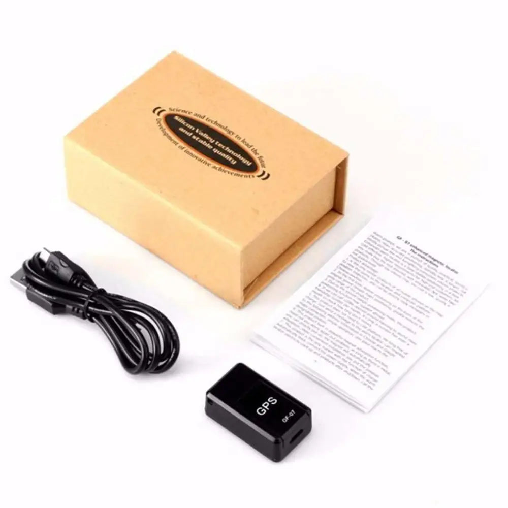 Black rectangular gf07 real time magnetic mini gps tracker with gps and gf-07 printed on its front face