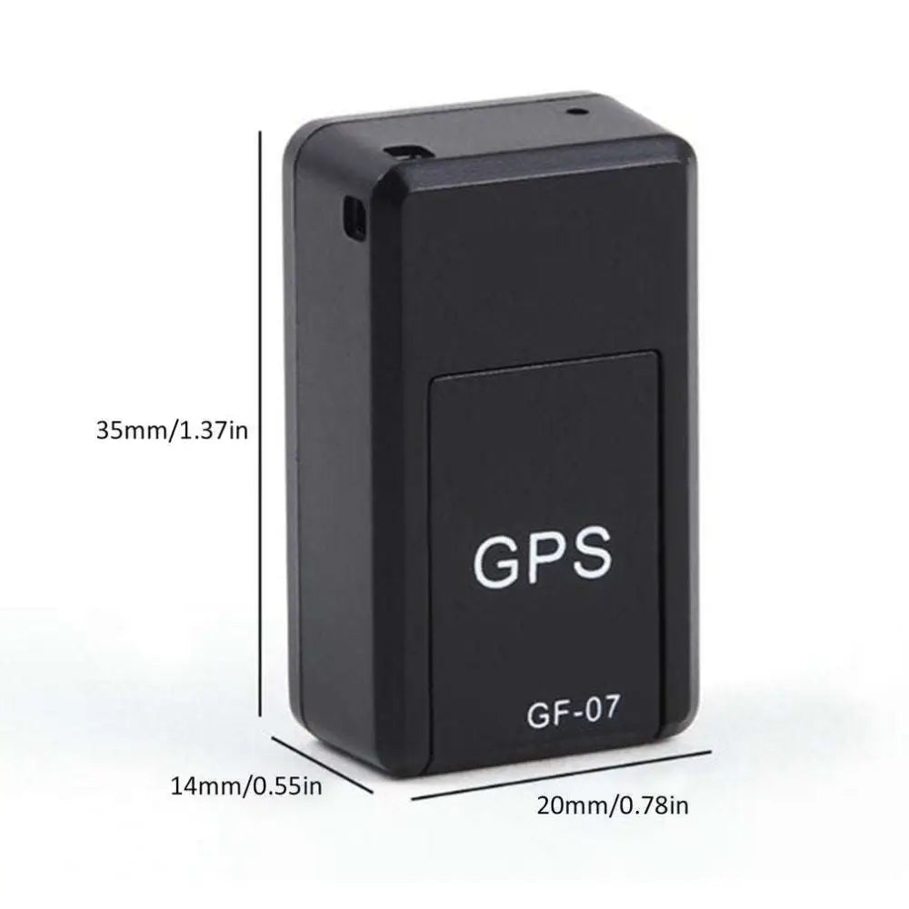 Black rectangular gf07 real time magnetic mini gps tracker with gps and gf-07 printed on its front face