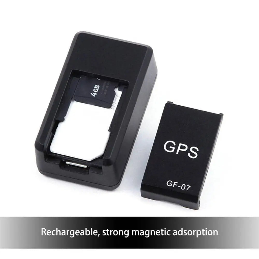 Black gf07 real time magnetic mini gps tracker with 4gb memory card slot and magnetic adsorption feature