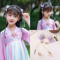Pastel purple and gold butterfly floral hairpins with sheer fabric wings and crystal droplets for girls chinese style ancient costume
