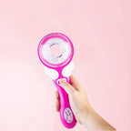 Pink plastic girls electric automatic hair braid fashion toy with white angel wing accents and clear circular nozzle
