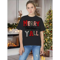 Black girls festive christmas short-sleeved t-shirt with merry christmas yall print in red and white festive christmas crew neck