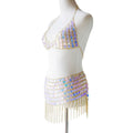 Glorious sequin dress nightclub costume fringe set with shimmering iridescent sequins gold chain detailing and fringe