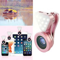 Pink glow face 3 in 1 photo lens lighting clip with built-in led light and adjustable focus ring for enhanced photos