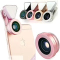 Rose gold glow face 3 in 1 photo lens lighting clip with reflective glass and textured metallic ring for enhanced photos