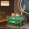 Green translucent two-layer acrylic cosmetics storage box with gold-tone accents lotus leaf design makeup organizer