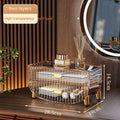 Transparent acrylic two-layer gold acrylic cosmetics storage box with gold-tone metal handles and feet makeup organizer