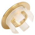 Gold-colored metal flush mount ceiling light fixture with clear plastic components for gold bathroom wash basin sink hole overflow cover