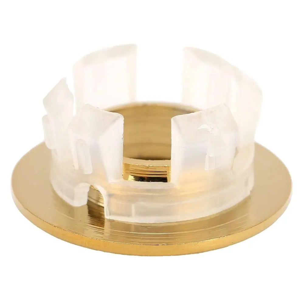 Clear plastic ring with gold-colored metallic base for gold bathroom wash basin sink hole overflow cover