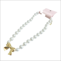 A delicate white pearls necklace with a shiny gold bow pendant ideal for luxury women’s fashion