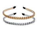 Two metallic chain-style braided metal hairbands in gold and silver with black fabric tips band handmade winding headdress