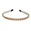Gold-toned braided metal hair band handmade winding headdress with black fabric tips for elegant styling