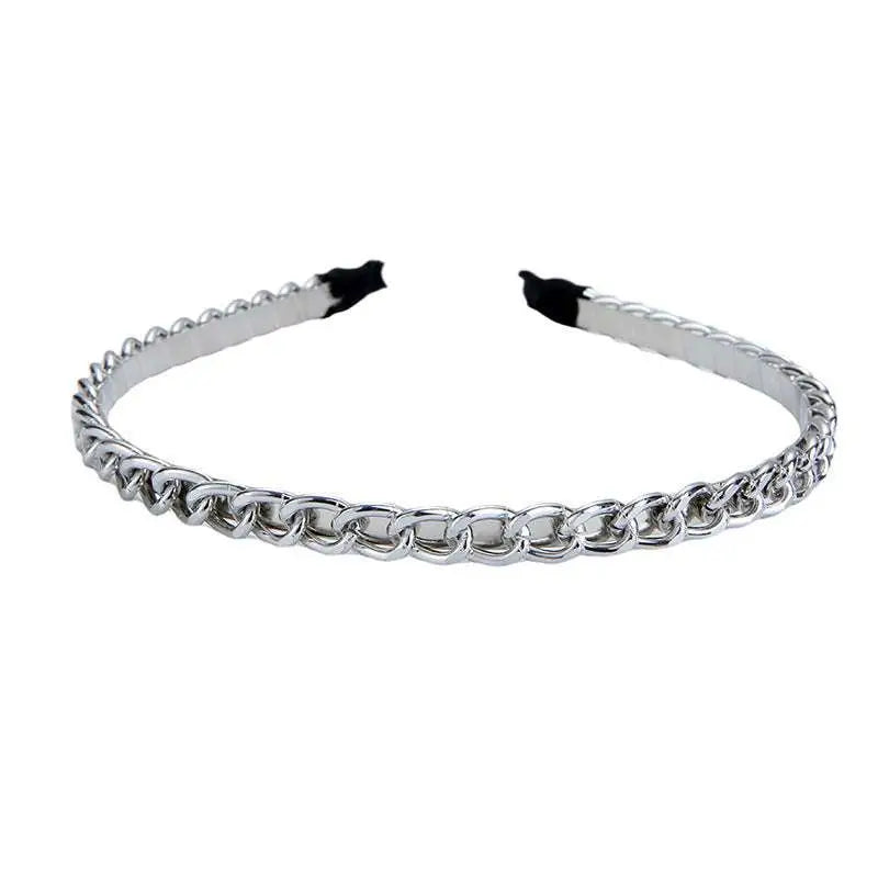 Silver chain-link band handmade winding with black plastic ends for braided metal hair handmade winding headdress