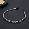 Silver chain-link braided metal hair band with black fabric-covered ends handmade winding headdress accessory