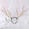 Gold branch fashion deer antler headband with gold-colored branch design and black elastic band for stylish wear