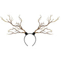 Brown deer antler headband with gold branch fashion design and black elastic band for stylish wear