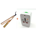 Gold ceramic flat iron with sleek modern design and black cord for curly hair care and care straight long styles