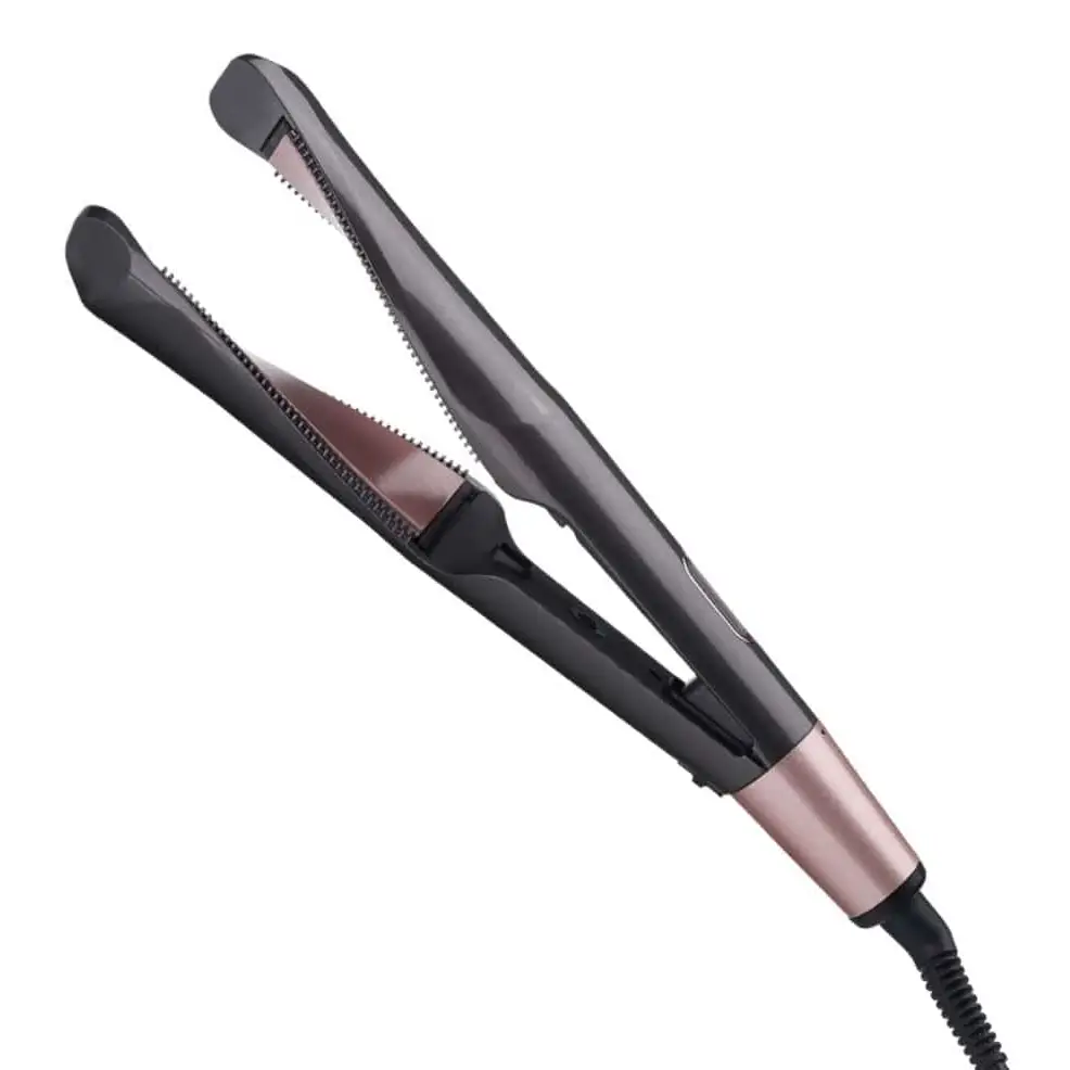 Black and rose gold gold ceramic flat iron with sleek modern design for curly hair care and care straight long style