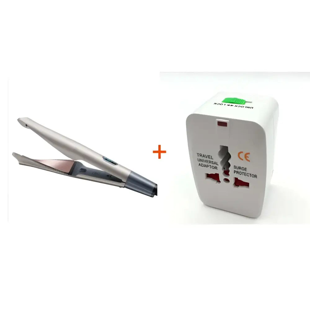 Silver and black gold ceramic flat iron with sleek design for curly hair care and straight long hair styling