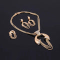 Gold electroplating alloy bridal jewelry set featuring a gold-toned necklace with a crescent pendant and cascading chain strands