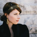 Gold filigree pearl tassel headband with delicate lace patterns and small pearl accents for elegant hair accessories
