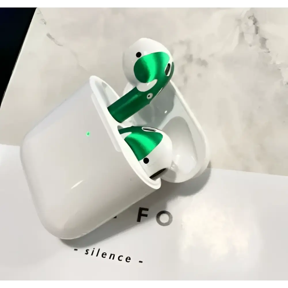 Gold glossy custom sticker skin apple airpods 2 wireless earbuds with white accents and matching charging case