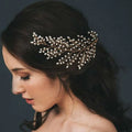 Delicate gold pearl branch bride wedding outdoor hair comb with small white pearls for elegant bridal styling
