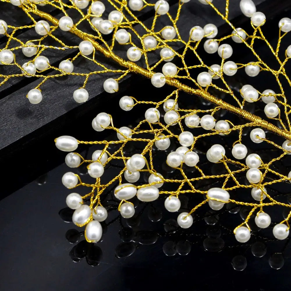 Delicate gold pearl branch bride wedding outdoor hair comb with small white pearls for elegant bridal styling
