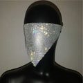 A shimmering silver rhinestone face veil with a triangular mesh design for gold rhinestone explosive metal flash jewelry mask