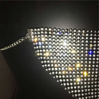 A silver mesh choker with clear and blue rhinestones and metal clasp for a gold rhinestone explosive metal flash jewelry mask
