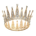 A gold rhinestone fashion alloy crown bridal hair accessory with intricate filigree and sparkling clear rhinestones