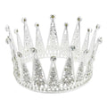 Silver tiara alloy crown adorned with sparkling rhinestones and intricate lace cutouts for bridal hair accessories