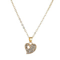 Gold heart-shaped pendant necklace adorned with clear rhinestones in a gold rhinestone heart love jewelry set