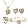 Gold rhinestone heart love jewelry set featuring gold-toned heart-shaped pieces with sparkling clear crystals