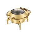 Gold stainless steel hotel restaurant bufei buffet stove chafing dish with clear glass lid and ornate gold handles