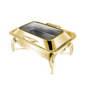 Gold stainless steel hotel restaurant bufei buffet stove with glass lid stainless steel interior and elegant curved legs