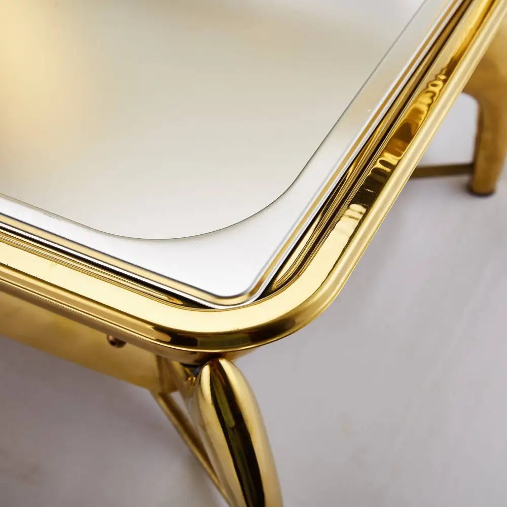 Gold stainless steel hotel restaurant bufei buffet stove chafing dish with gold finish and reflective white interior