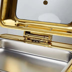 Gold stainless steel hotel restaurant bufei buffet stove with hinged lid and stainless steel interior chafing dish