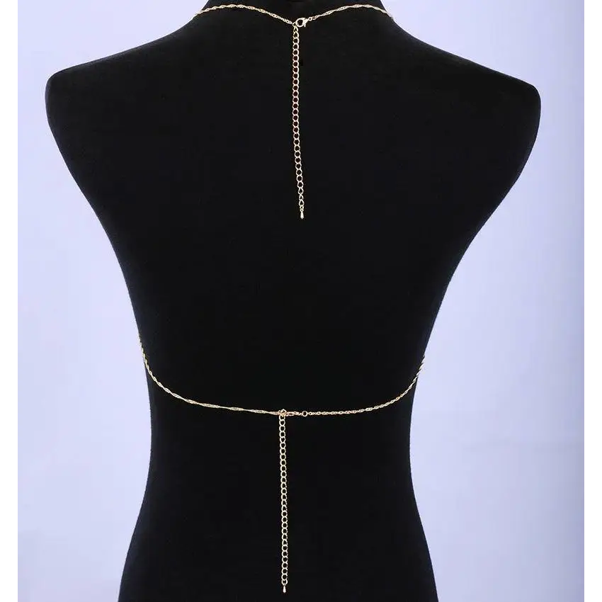 Gold twisted rope jewelry retro bikini body chain in gold tone with adjustable dual chains connecting at the back