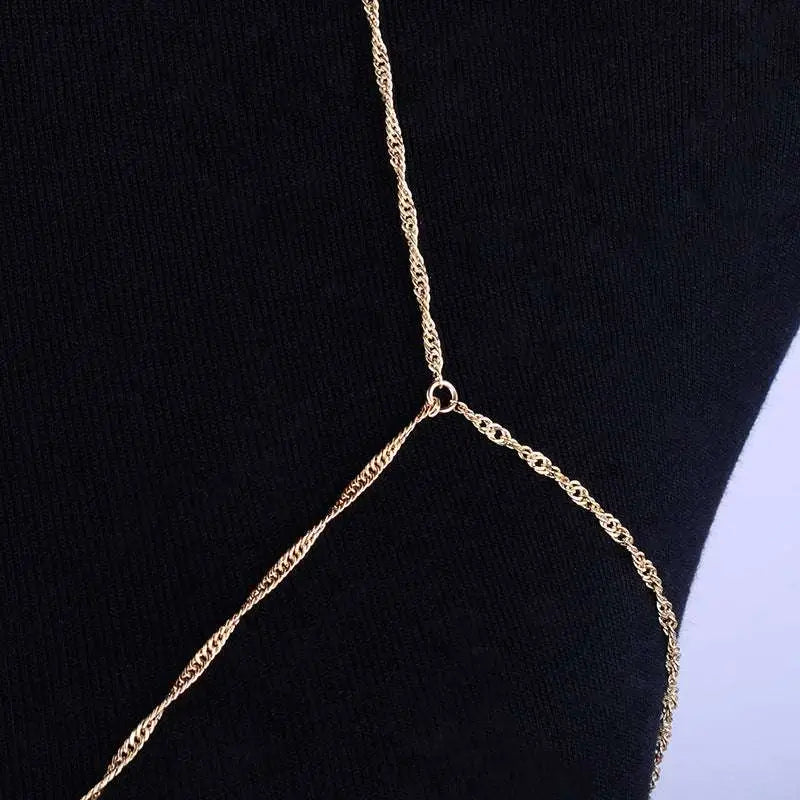 Gold twisted rope jewelry retro bikini chain featuring a gold-colored twisted chain body chain with central ring and branches