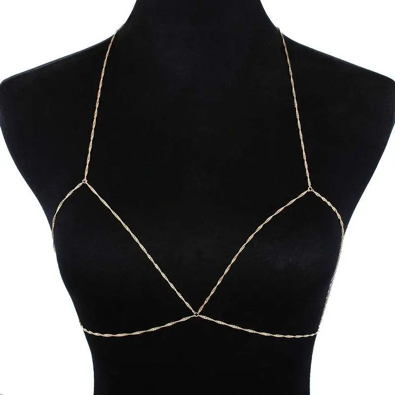 Gold twisted rope jewelry retro bikini chain featuring a gold-toned chain body chain with twisted rope design