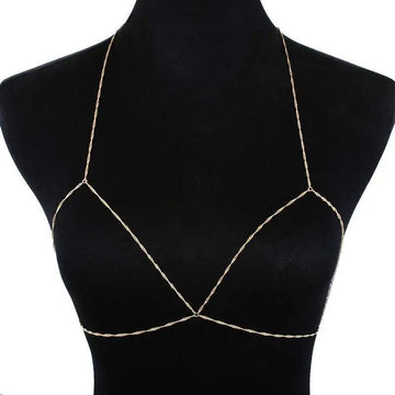 Gold twisted rope jewelry retro bikini chain featuring a gold-toned chain body chain with twisted rope design