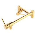 Gold wall mounted single hole kitchen faucet with sleek modern design, long extendable spout, and two separate handles