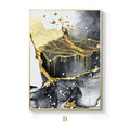 Golden black abstract wall art poster featuring black and gold design in a slender gold frame for white wall art decor