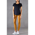 Black short-sleeved t-shirt with rounded neckline and flared hemline paired with golden phoenix hanfu female hairpin with blue teardrop pearls