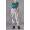 Light gray soft fabric joggers with elastic waistband and cuffs complement golden phoenix hanfu female hairpin with pearls