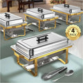 Stainless steel chafing dish buffet set with gold frame and black handle kscocina chafing dish 4-pack